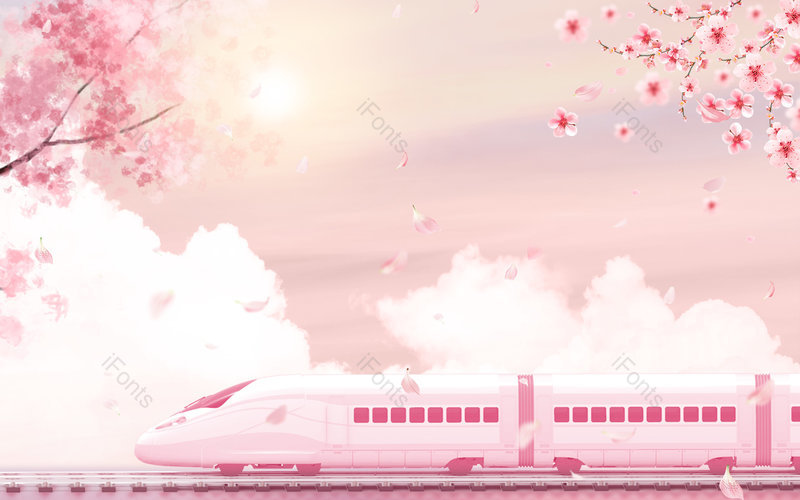 手绘浪漫唯美樱花云彩樱花季节背景,插画/手绘图,插画/手绘图库,插画/手绘图下载,插画/手绘